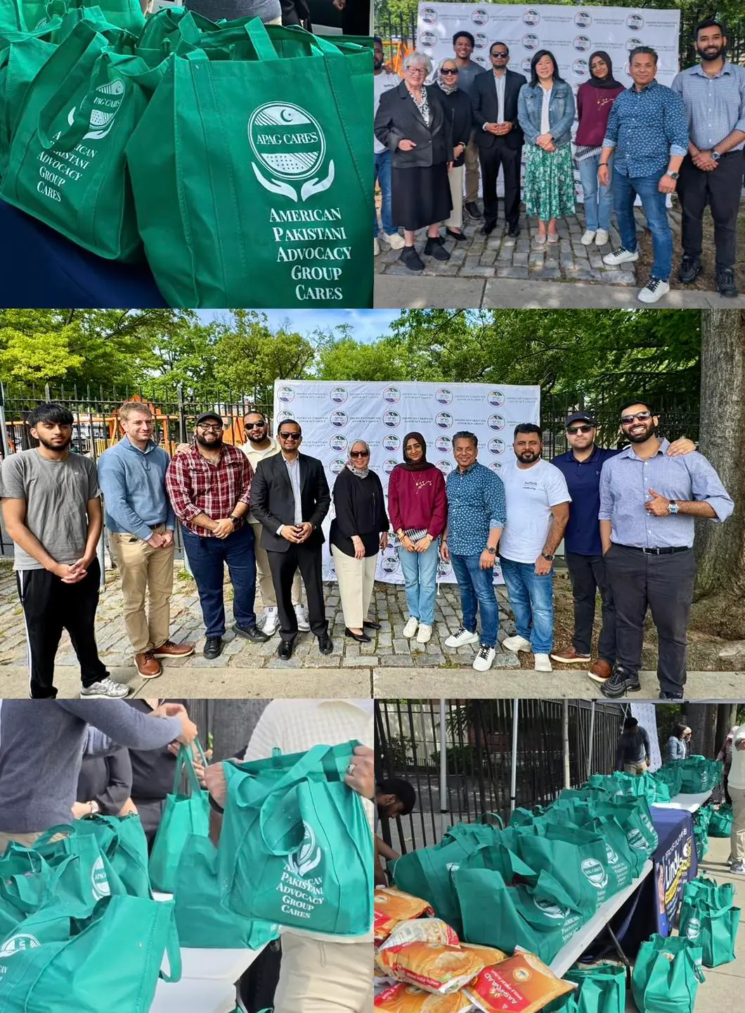 APAG Cares volunteers and community members with food support bags