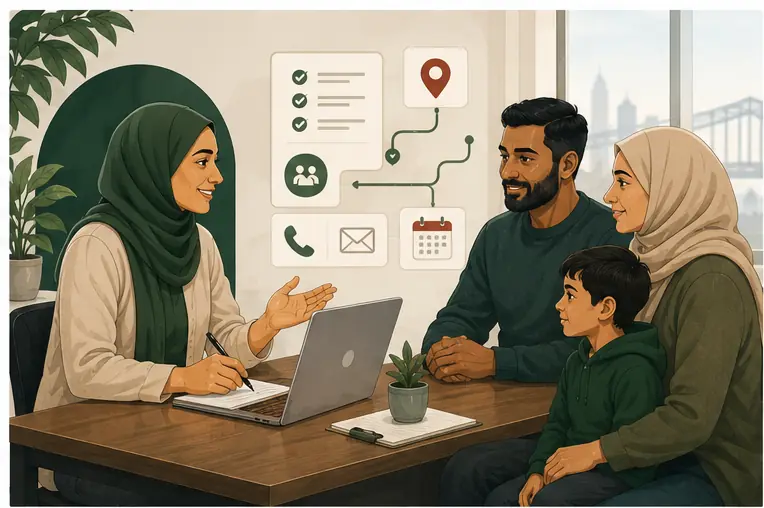 Illustration of APAG Cares resource navigation support conversation